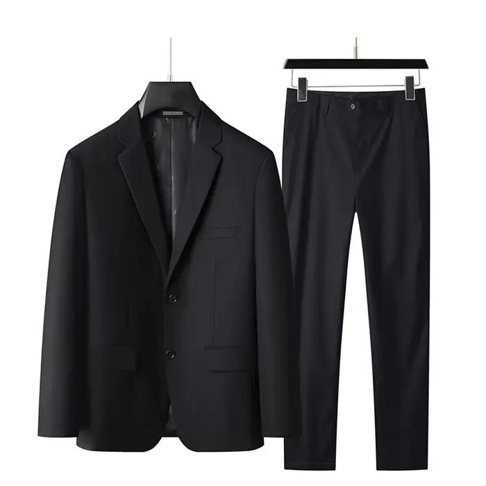 Costume 2 pièces pour hommes, blazer à revers cranté à 2 boutons avec poches à rabat et pantalon hab