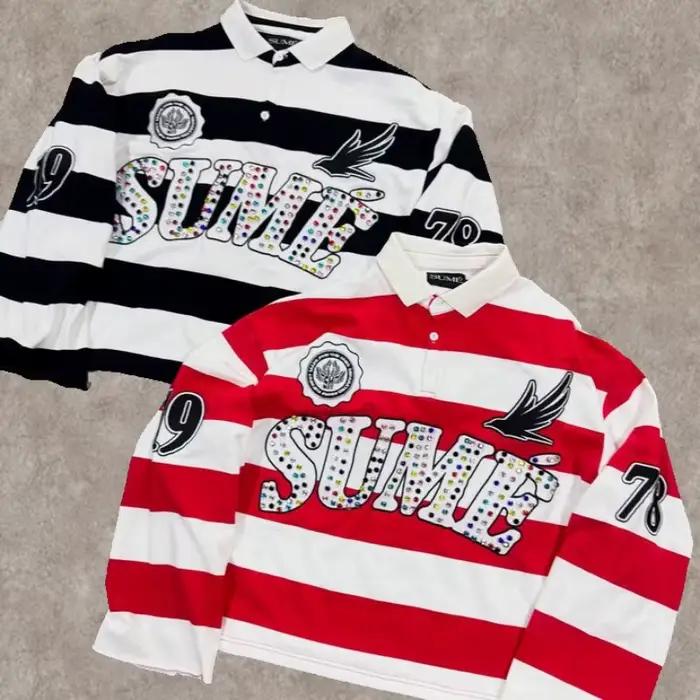 Y2K rétro à manches longues Polo rayure Sume broderie motif chemise hommes tendance Sport Hip Hop dé