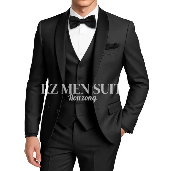 Costume de smoking 3 pièces pour homme, coupe ajustée, deux boutons, pour mariage, bal, smoking à re