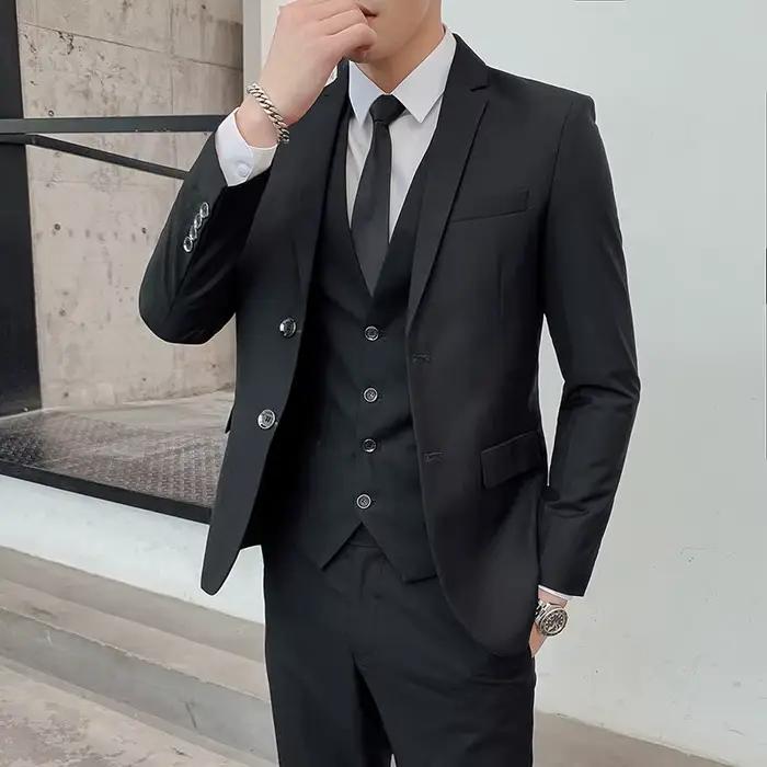 Costume de couleur unie pour homme, élégant, pour affaires, banquets, style coréen, tenue formelle, 