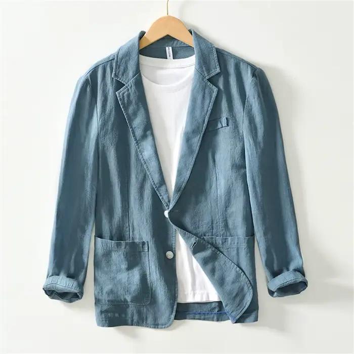 Veste de costume en lin pour hommes, 6 couleurs, Blazer léger et respirant, coupe ample, printemps-a