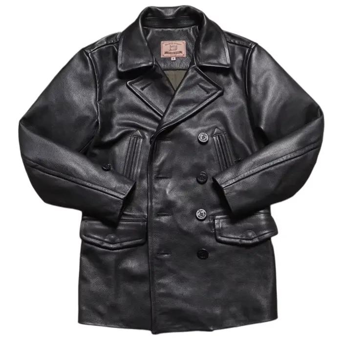 Veste en cuir noire d'hiver pour homme, style rétro décontracté, grande taille 4XL, en cuir de vache