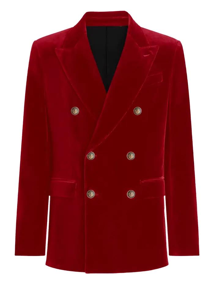 Blazer en velours bordeaux pour hommes, veste de dîner à Double boutonnage, manteau de costume éléga