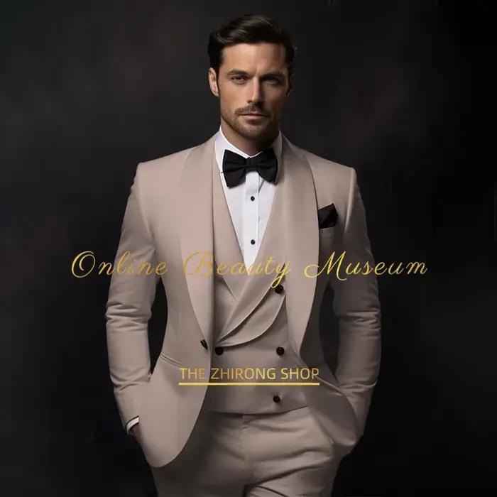 Costume de smoking élégant ivoire pour homme, ensemble 3 pièces (veste, gilet, pantalon) – Tenue cla