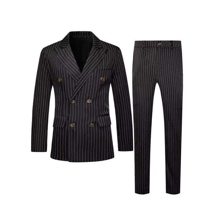 Costume classique marron rayé pour homme, veste boutonnée, pantalon, tenue de soirée pour hommes, mariage, gala, événements professionnels
