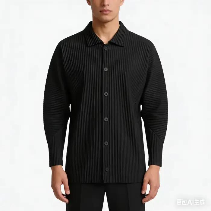 Miyake plissé Plisse chemise hommes 2026 printemps nouvelle veste à manches longues automne loisirs veste mode mince noir couleur unie hauts