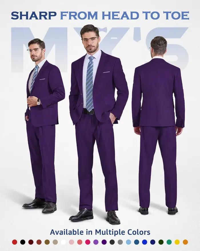Costume élégant pour homme en polyester, veste à revers crantés, pantalon coupe ajustée, idéal pour mariage, banquet et autres cérémonies importantes