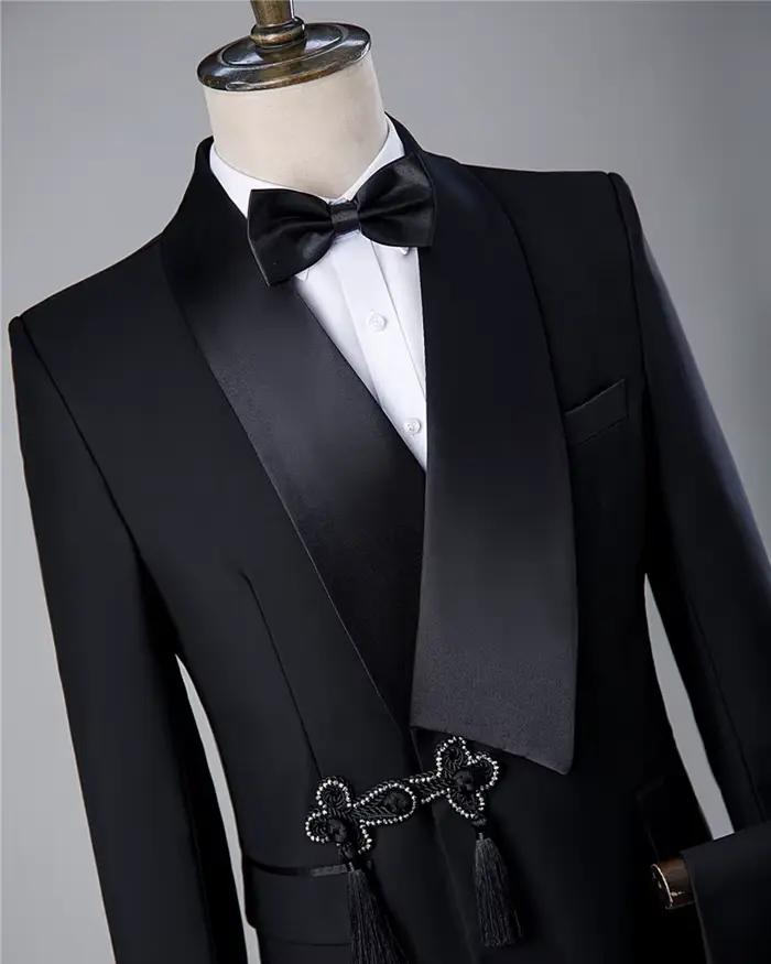 Costume moderne pour hommes châle à pampilles de mariage revers smoking de marié haute qualité coupe cintrée blazer et pantalon personnalisables occassions spéciales