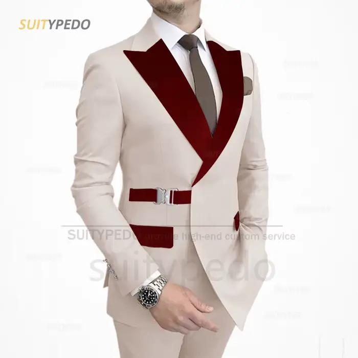 Ensemble veste à revers en velours bordeaux pour homme élégant et décontracté pour occasions formelles mariage et cadeau de fête
