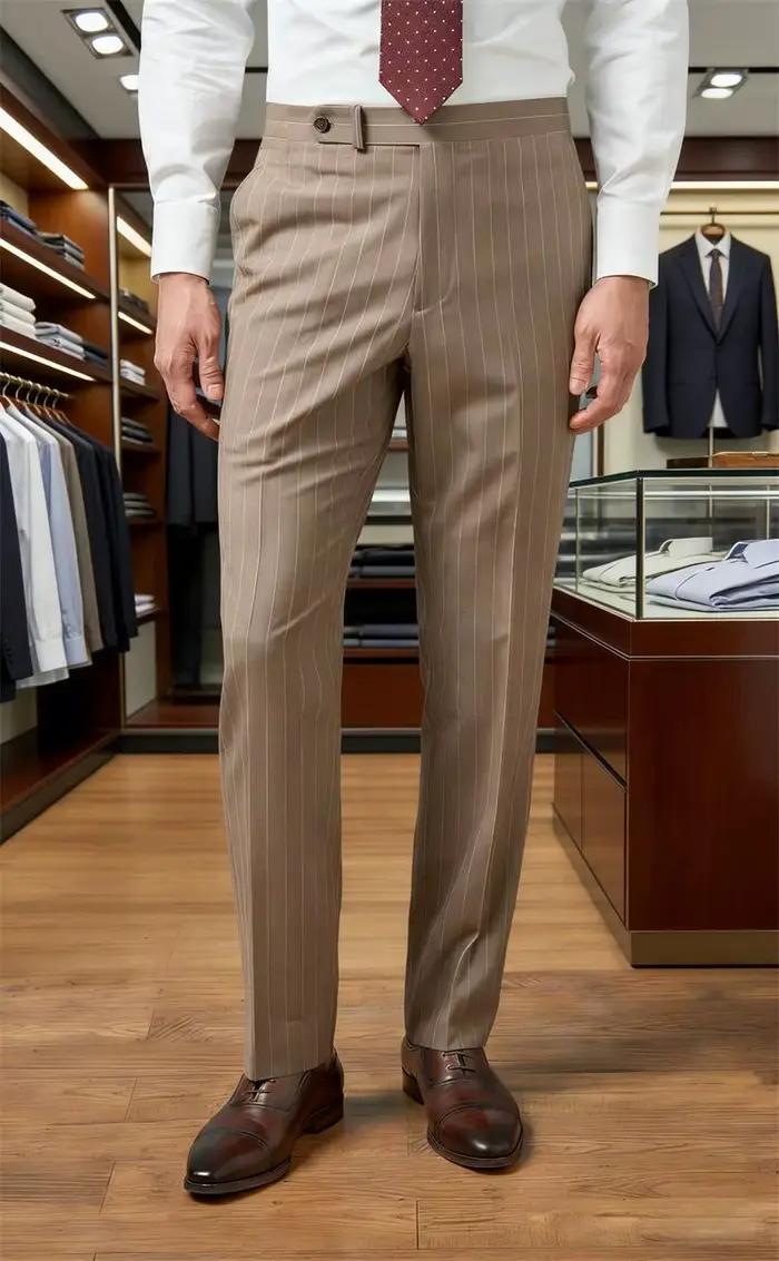 Nouveau pantalon de costume gris rayé pour homme