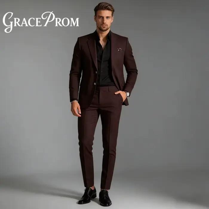 Costume de Mariage Homme Beige à Revers Cranté