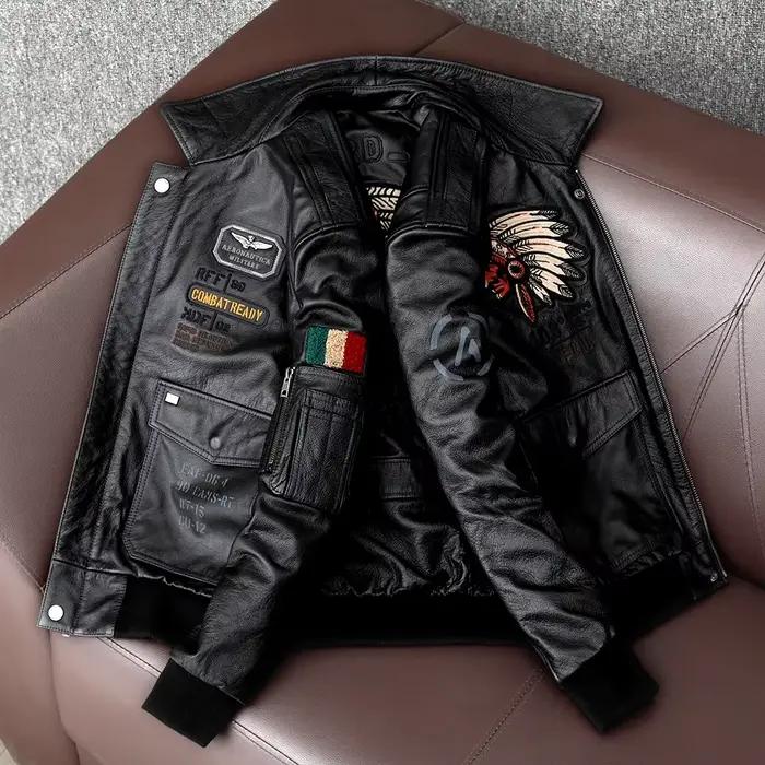 Blouson aviateur en cuir véritable pour homme