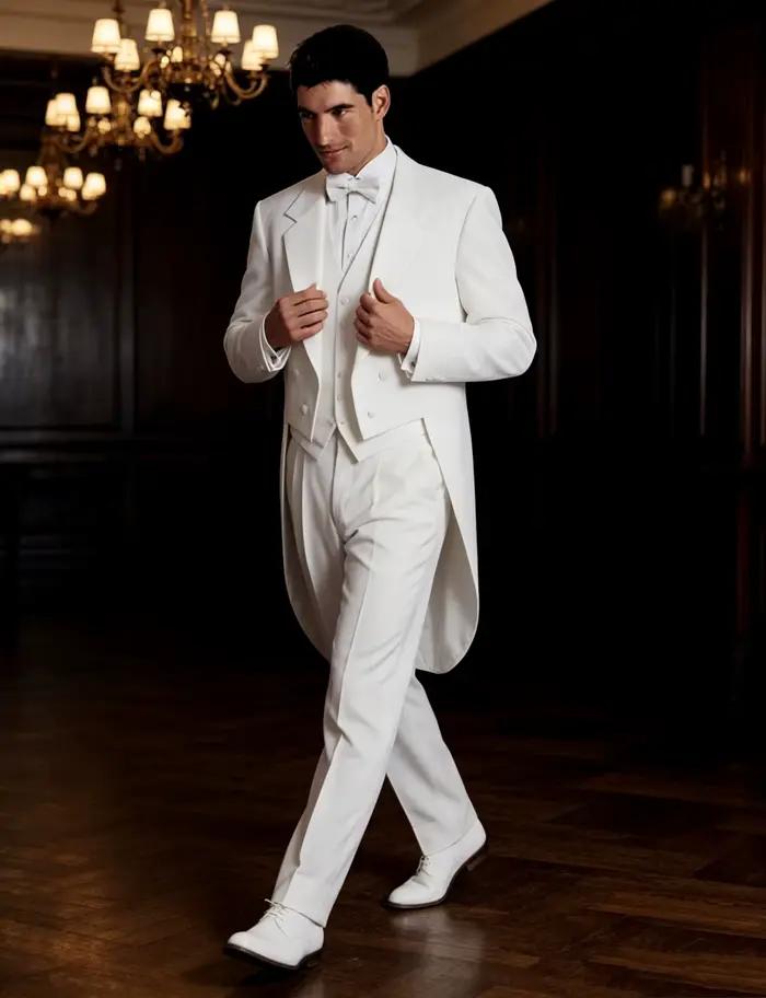 Costume de smoking blanc pour homme avec veste queue de pie et pantalon pour mariage fête danse spectacle de magie occasions spéciales