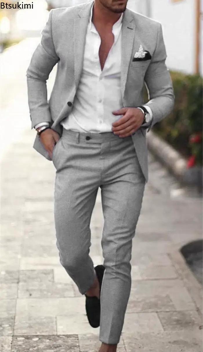 Ensembles de costumes pour hommes 2026 – Tenue de soirée élégante et formelle pour affaires – Smoking uni avec blazer à un bouton et pantalon – Robe de marié deux pièces