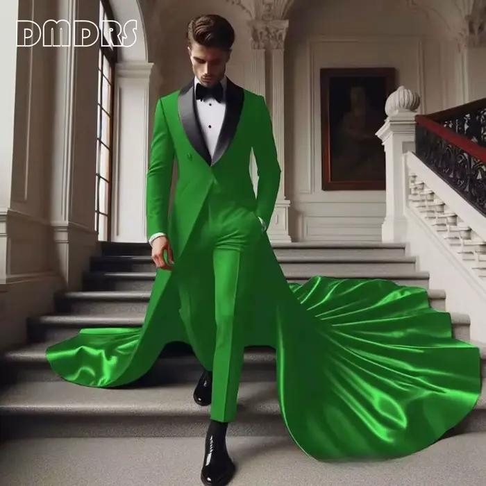 Costume de luxe homme taille large veste avec longue traîne col châle noir élégant costume à un bouton ensemble pantalon de smoking occasions spéciales mariage
