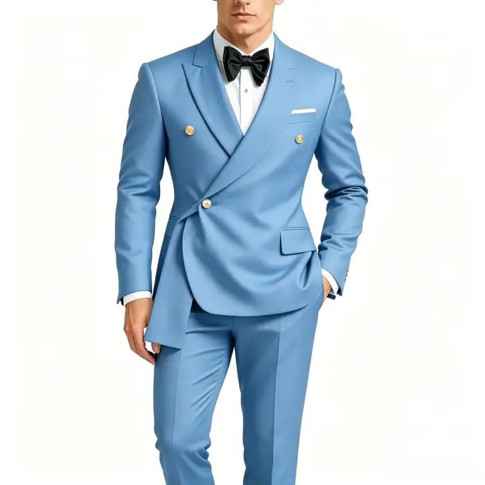 Costume de mariage homme 2 pièces croisé coupe ajustée pour le marié