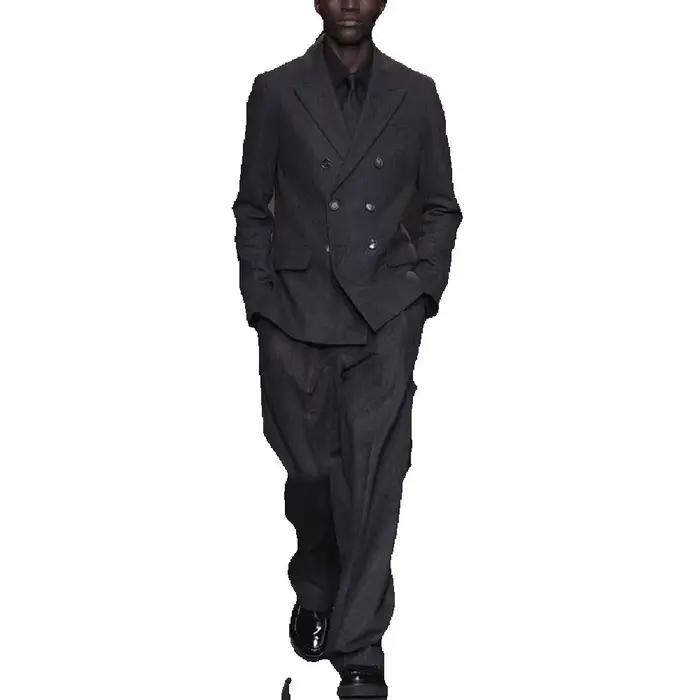 Costume noir à Double boutonnage pour hommes