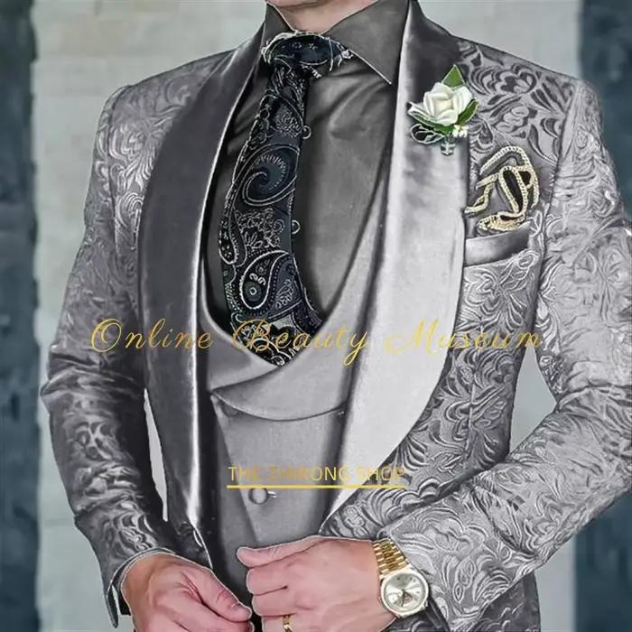 Costume 3 pièces premium homme veste gilet pantalon jacquard mariage cérémonie soirée formelle smoking élégant personnalisé occassions spéciales