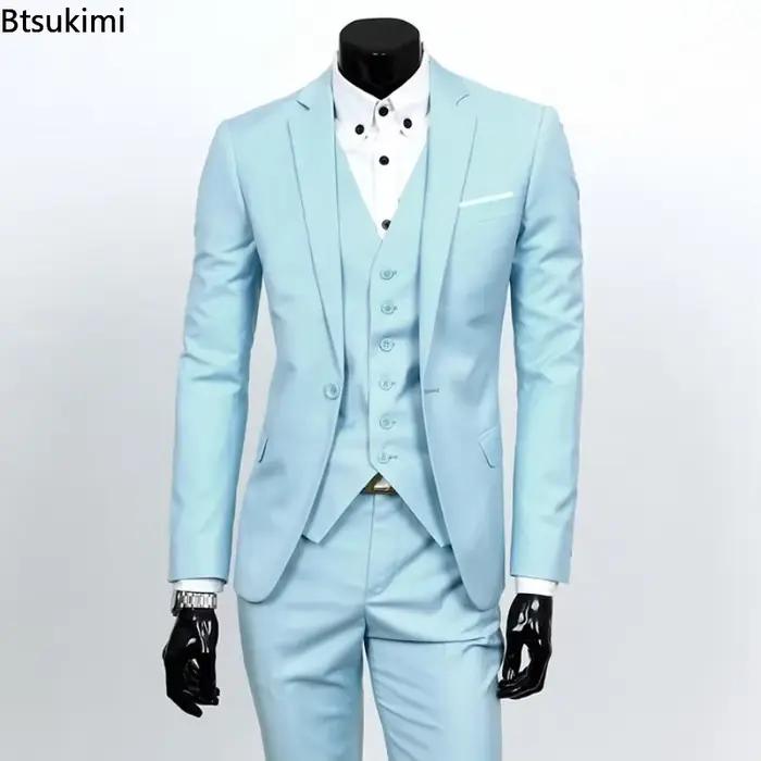 Mode coréenne grande taille 6XL costumes ensembles hommes solide mince formel Blazer veste gilet pantalon 3 pièces