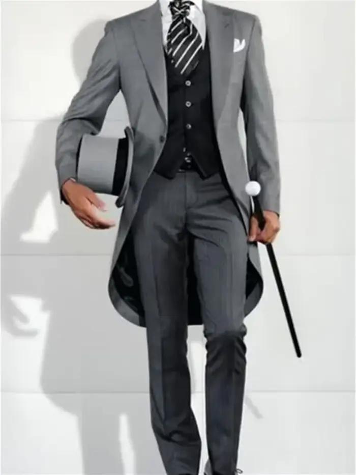 3 pièces Style Gentleman italien mariage homme longue queue manteau marié bal Tuxedos formel hommes costumes (veste + pantalon + gilet) 2025