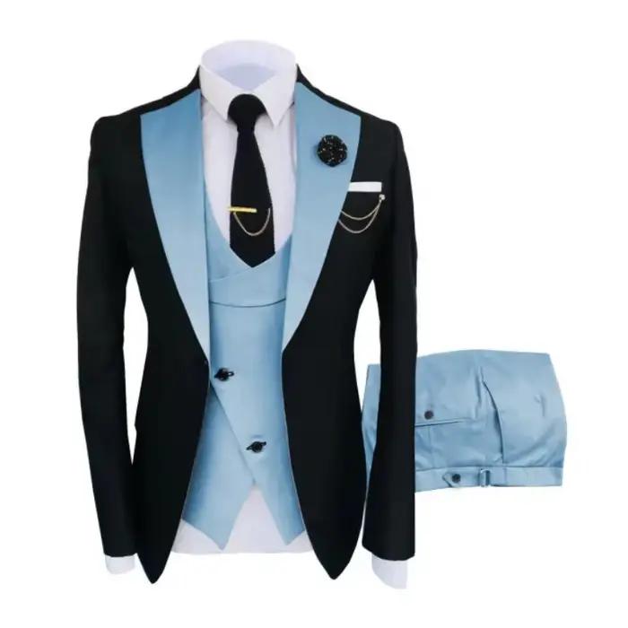 Costumes pour hommes 3 pièces sur mesure meilleur homme marié mariage smoking coupe ajustée Jacquard bicolore Blazer