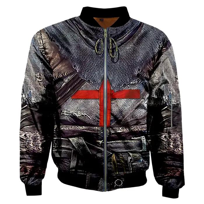 Blouson Aviateur Imprimé Chevaliers Templiers Pour Hommes Survêtements Zippés 3D Manteau Unisexe Occasions Spéciales Vestes d'Automne Hiver
