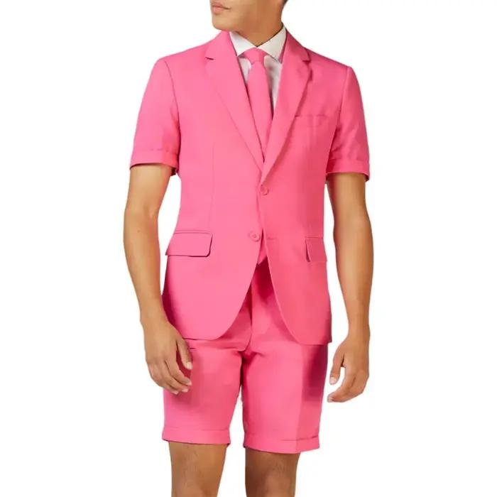 Nouveau rose hommes costumes simple boutonnage et revers cranté
