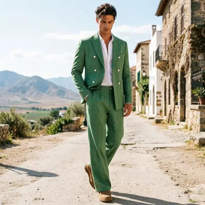 Costume homme en lin vert sauge