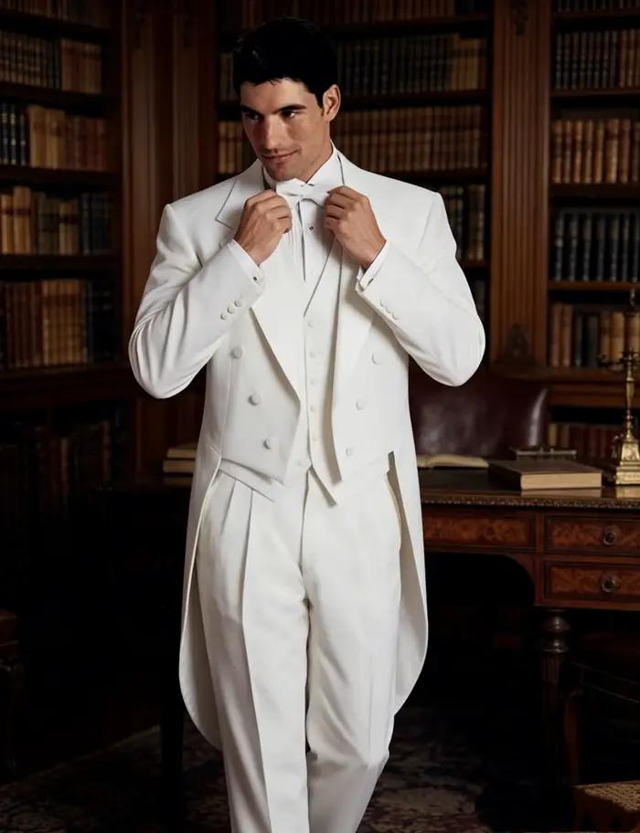 Costume de smoking blanc pour homme avec veste queue de pie et pantalon pour mariage fête danse spectacle de magie occasions spéciales