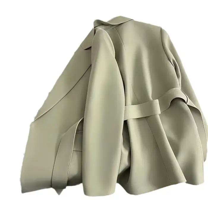 Veste de costume élégante vert émeraude avec ceinture style décontracté pour femmes mode de déplacement polyester pour sorties et événements