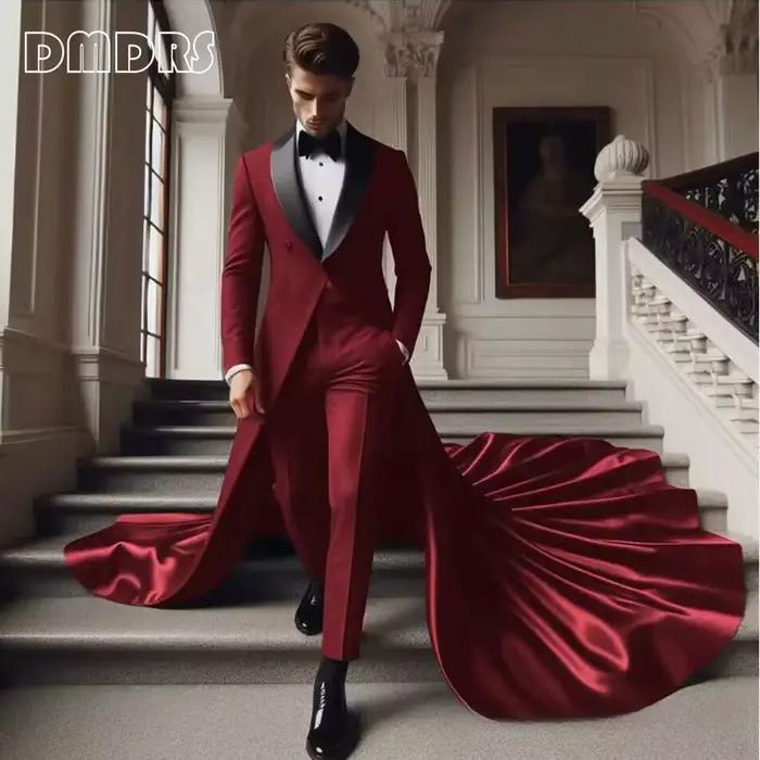 Costume de luxe homme taille large veste avec longue traîne col châle noir élégant costume à un bouton ensemble pantalon de smoking occasions spéciales mariage