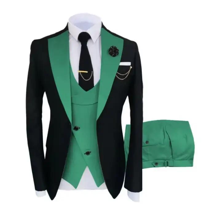Costumes pour hommes 3 pièces sur mesure meilleur homme marié mariage smoking coupe ajustée Jacquard bicolore Blazer