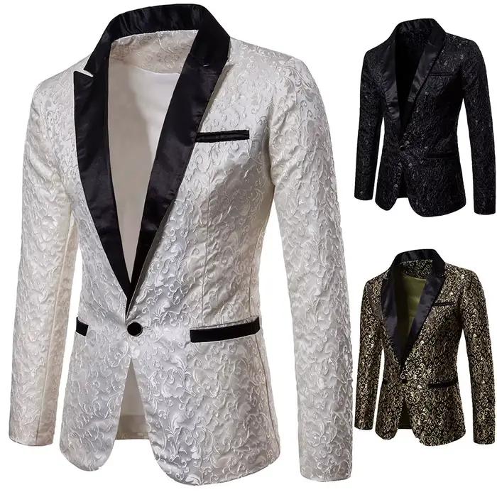 Blazer Homme à Col Rabattu Polyester Bouton Unique Pour Soirées Banquet et Occasions Décontractées