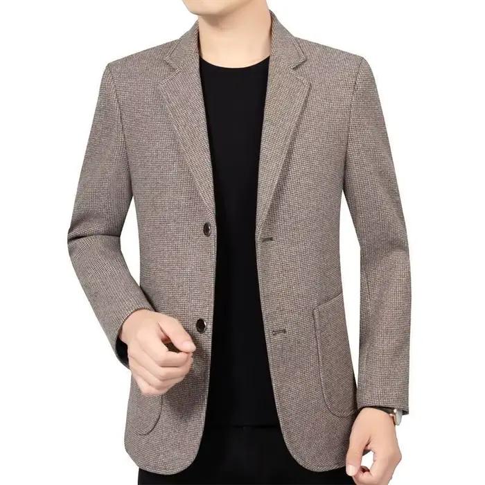 Veste de costume homme tendance blazer vintage simple boutonnage manches longues poches col rabattu confortable et polyvalent pour hommes style formel gris kaki