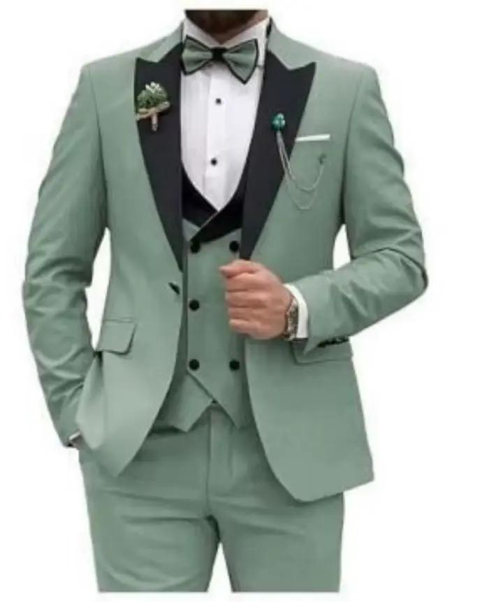Costume homme 3 pièces vert sauge coupe ajustée (veste + gilet + pantalon) pour mariage