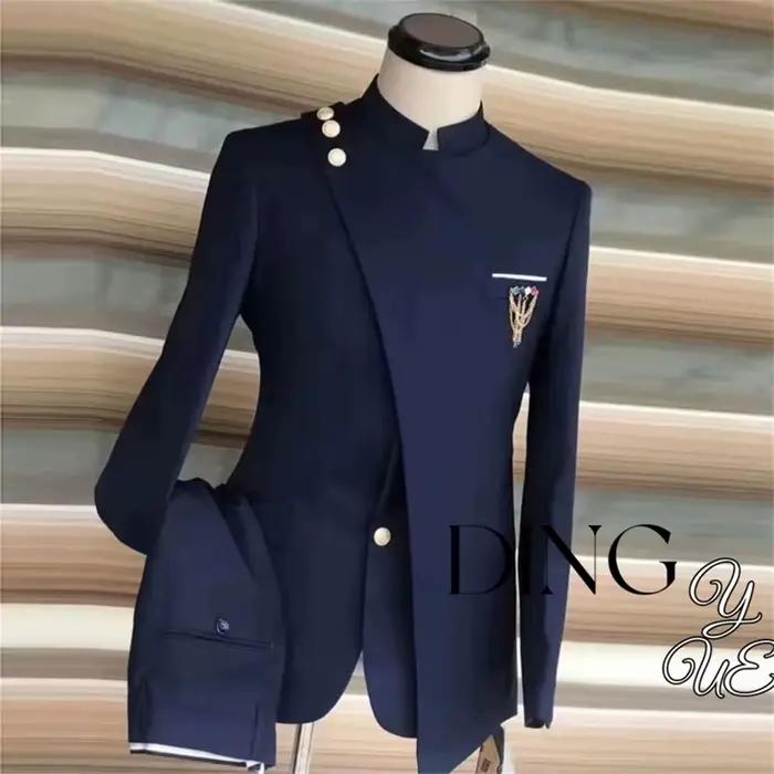 Ensemble blazer et pantalon YEAE bleu marine pour homme, élégant pour mariage et événements formels