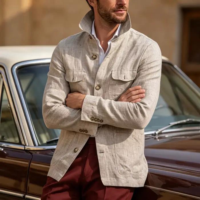 Veste Safari en Lin pour Homme
