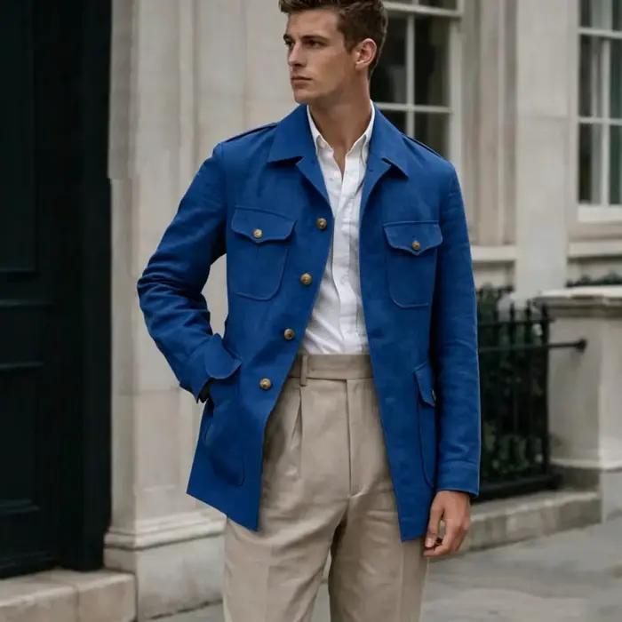 Costume Homme Lin Fait Main Style Safari Vintage Sur Mesure 2 Pièces (Blazer et Pantalon) pour Mariage