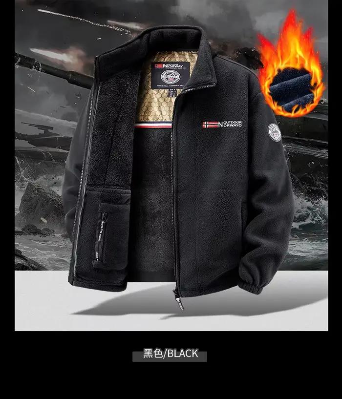 Veste polaire épaisse VIPOL pour homme, col rabattu, polyester, fermeture éclair, perles, lettres, style décontracté, vêtements d'extérieur, escalade, ski, occasions spéciales
