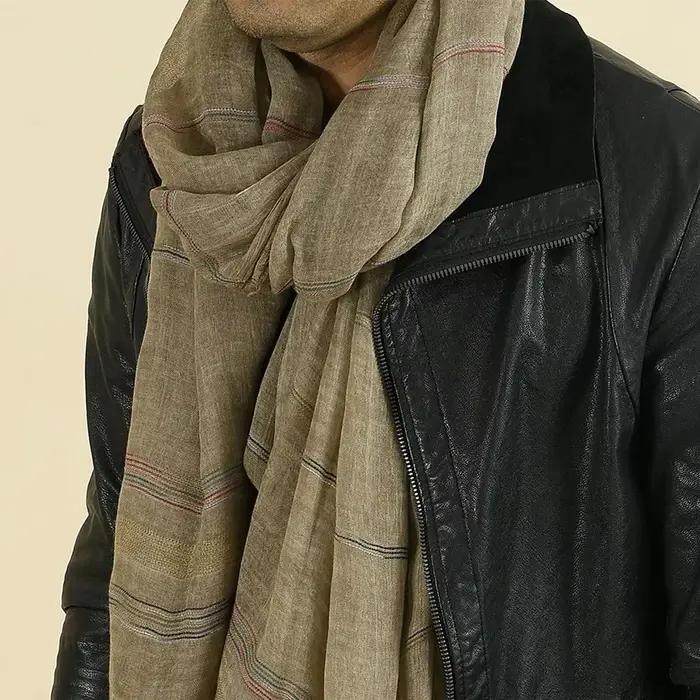 Mode hommes écharpe coton lin fil teint rayé