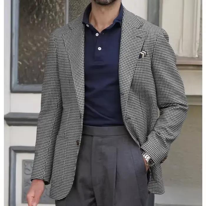 Nouvelle Veste de Costume pour Hommes en Tissu Pied-de-Poule Kaki, Décontractée et Confortable pour Occasions Formelles et Informelles