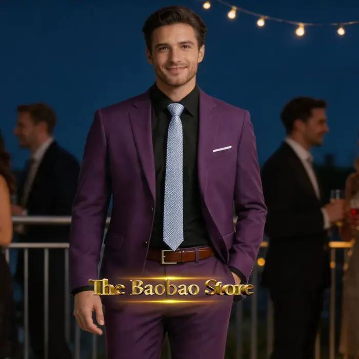 Costume élégant pour homme en polyester, veste à revers crantés, pantalon coupe ajustée, idéal pour mariage, banquet et autres cérémonies importantes