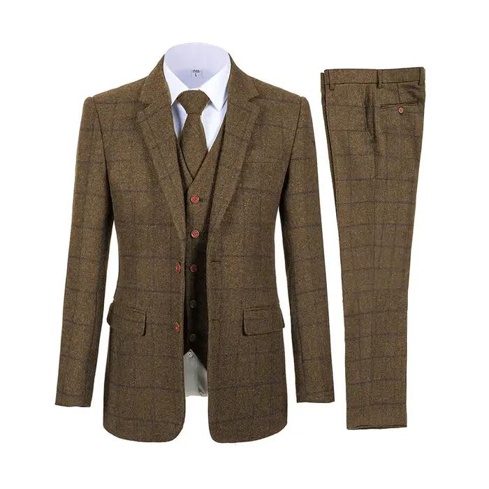 Costumes marron en Tweed pour hommes