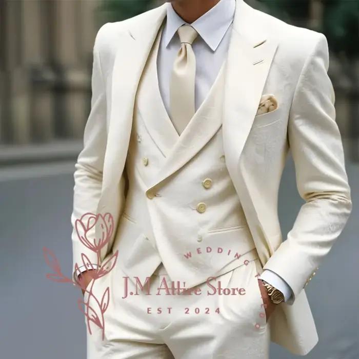 Costume 3 pièces en Jacquard blanc pour hommes