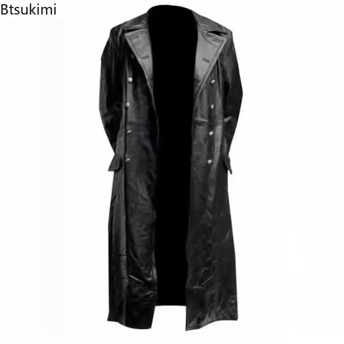 Trench-coat Vintage en Faux cuir pour homme