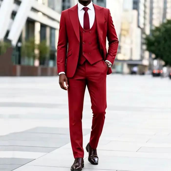 Costume homme marron foncé 3 pièces uni avec revers pour mariage anniversaire banquet fête affaires travail bureau veste gilet pantalon终身难忘男士深棕色三件套西装用于婚礼周年庆宴会商务工作
