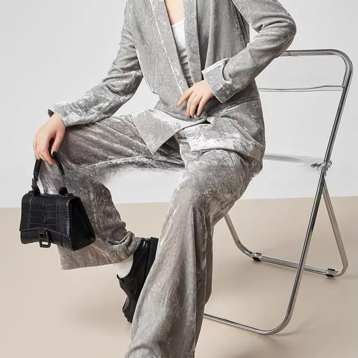 2025 printemps/été rétro velours costume veste conception décontracté deux pièces ensemble