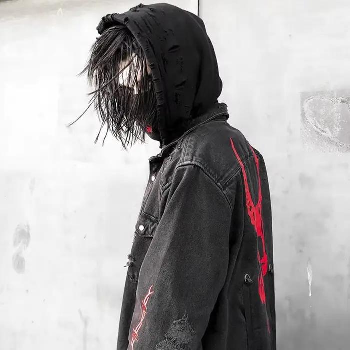 Veste en jean gothique Harajuku pour homme vêtement d'halloween crâne imprimé style punk de rue haute couture homme printemps automne