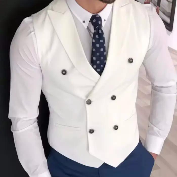 Hommes gilet ivoire Double bouton solide avec revers