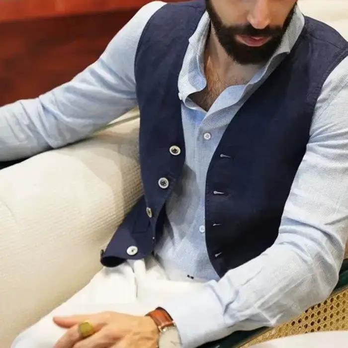 Gilets en lin de coton bleu marine pour hommes